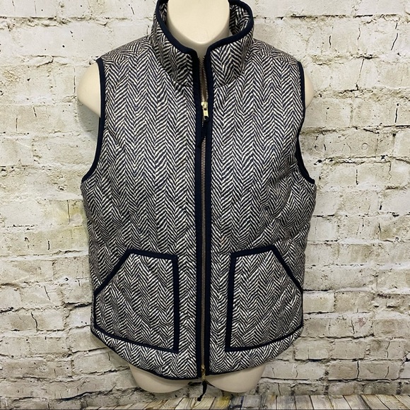J Crew Beige Black Herringbone Excursion Quilted Puffer Vest - Picture 2 of 6